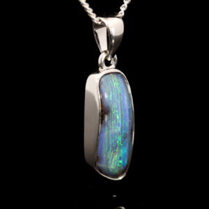 Sterling Silver Blue Green Yellow Purple Solid Australian Boulder Opal Pendant Necklace