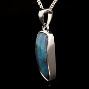 Sterling Silver Blue Green Yellow Purple Solid Australian Boulder Opal Pendant Necklace