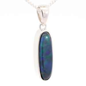 Sterling Silver Blue Green Purple Solid Australian Black Opal Pendant