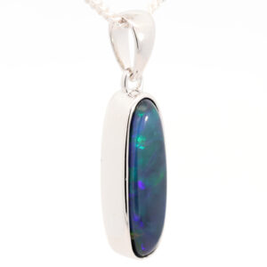 Sterling Silver Blue Green Purple Solid Australian Black Opal Pendant