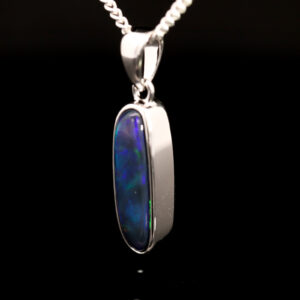 Sterling Silver Blue Green Purple Solid Australian Black Opal Pendant