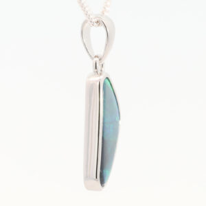 Sterling Silver Blue Green Solid Australian Black Opal Pendant Necklace