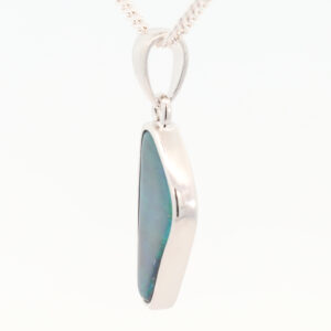 Sterling Silver Blue Green Solid Australian Black Opal Pendant Necklace