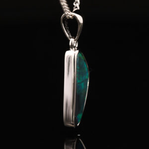 Sterling Silver Blue Green Solid Australian Black Opal Pendant Necklace