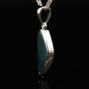 Sterling Silver Blue Green Solid Australian Black Opal Pendant Necklace