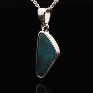 Sterling Silver Blue Green Solid Australian Black Opal Pendant Necklace