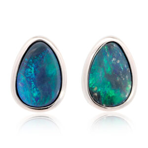 Sterling Silver Blue Green Solid Australian Black Opal Earrings