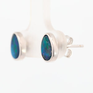 Sterling Silver Blue Green Solid Australian Black Opal Earrings