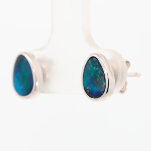 Sterling Silver Blue Green Black Opal Earrings