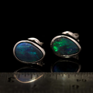 Sterling Silver Blue Green Solid Australian Black Opal Earrings