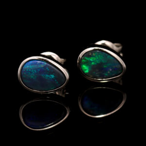 Sterling Silver Blue Green Black Opal Earrings