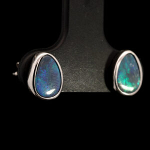 Sterling Silver Blue Green Black Opal Earrings