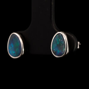 Sterling Silver Blue Green Black Opal Earrings