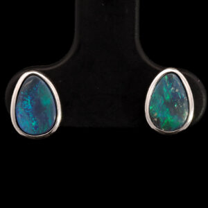 Sterling Silver Blue Green Black Opal Earrings
