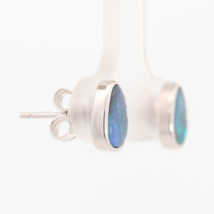Sterling Silver Blue Green Solid Australian Black Opal Earrings