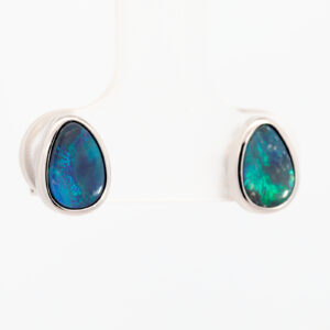 Sterling Silver Blue Green Black Opal Earrings