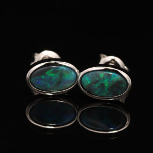 Sterling Silver Blue Green Black Opal Earrings
