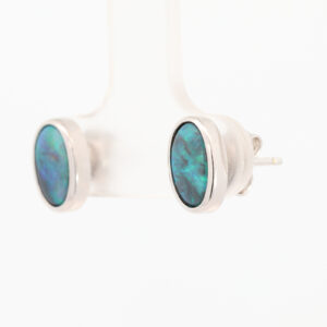 Sterling Silver Blue Green Black Opal Earrings