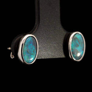 Sterling Silver Blue Green Black Opal Earrings