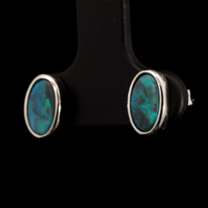Sterling Silver Blue Green Black Opal Earrings
