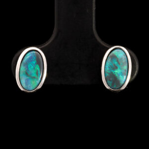Sterling Silver Blue Green Black Opal Earrings