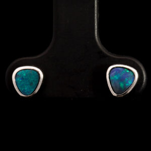 Sterling Silver Blue Green Solid Australian Black Opal Earrings