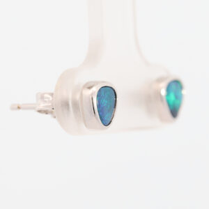 Sterling Silver Blue Green Solid Australian Black Opal Earrings