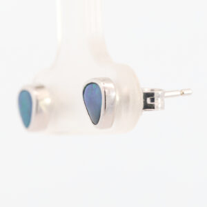 Sterling Silver Blue Green Solid Australian Black Opal Earrings