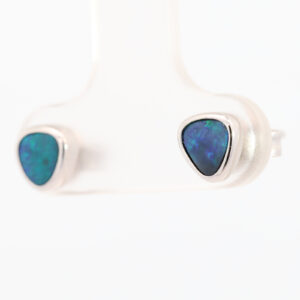 Sterling Silver Blue Green Solid Australian Black Opal Earrings