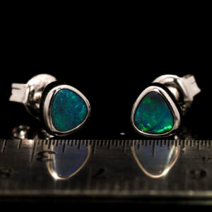 Sterling Silver Blue Green Solid Australian Black Opal Earrings