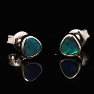 Sterling Silver Blue Green Solid Australian Black Opal Earrings