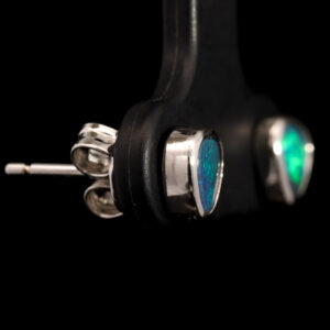 Sterling Silver Blue Green Solid Australian Black Opal Earrings