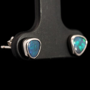 Sterling Silver Blue Green Solid Australian Black Opal Earrings