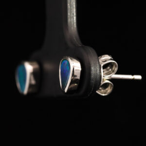 Sterling Silver Blue Green Solid Australian Black Opal Earrings