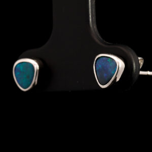 Sterling Silver Blue Green Solid Australian Black Opal Earrings