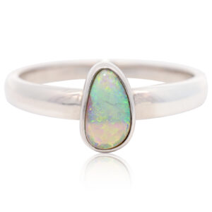 Sterling Silver Blue Green Yellow Orange Solid Australian Crystal Opal Ring