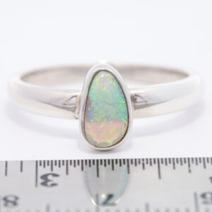 Sterling Silver Blue Green Yellow Orange Solid Australian Crystal Opal Ring