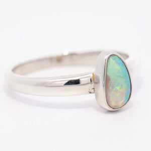 Sterling Silver Blue Green Yellow Orange Crystal Opal Ring