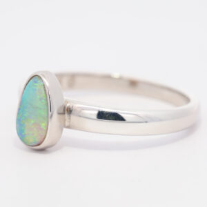 Sterling Silver Blue Green Yellow Orange Solid Australian Crystal Opal Ring