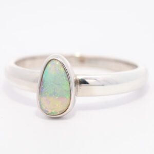 Sterling Silver Blue Green Yellow Orange Crystal Opal Ring