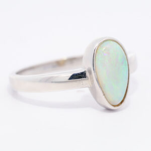 Sterling Silver Blue Green Solid Australian Crystal Opal Ring
