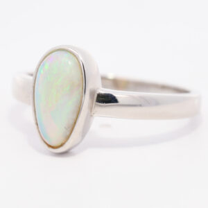 Sterling Silver Blue Green Solid Australian Crystal Opal Ring