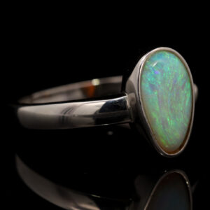 Sterling Silver Blue Green Solid Australian Crystal Opal Ring