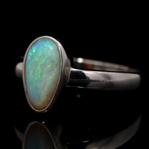 Sterling Silver Blue Green Solid Australian Crystal Opal Ring