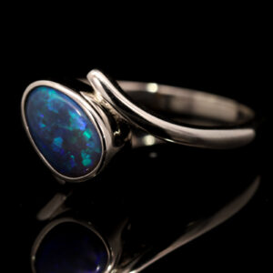 Sterling Silver Blue Green Purple Solid Australian Black Opal Ring