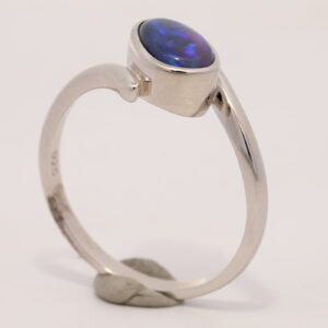 Sterling Silver Blue Green Purple Solid Australian Black Opal Ring