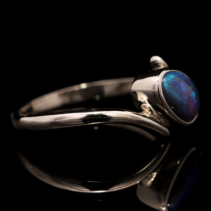 Sterling Silver Blue Green Purple Solid Australian Black Opal Ring