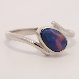 Sterling Silver Blue Green Purple Solid Australian Black Opal Ring