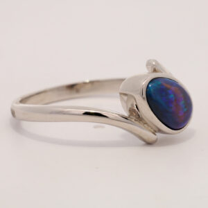 Sterling Silver Blue Green Purple Solid Australian Black Opal Ring