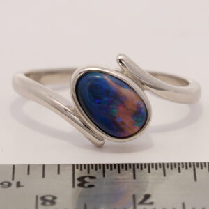 Sterling Silver Blue Green Purple Solid Australian Black Opal Ring